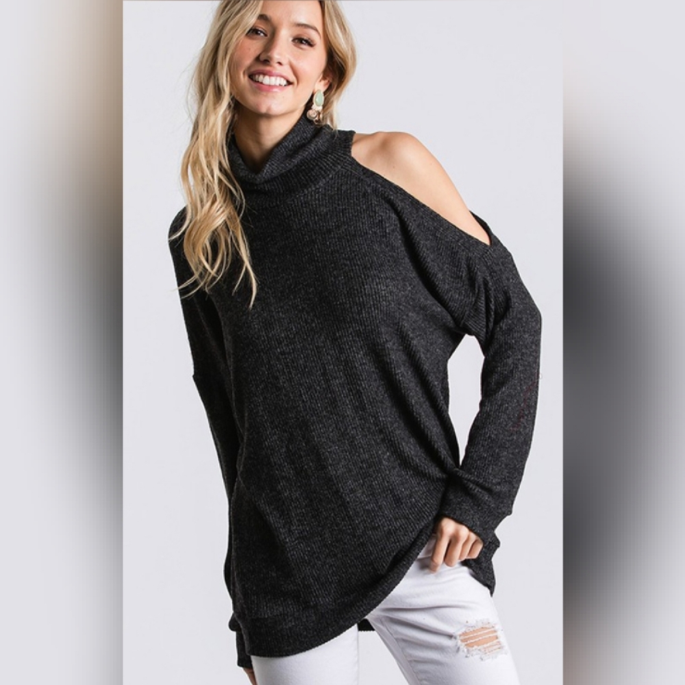 Halsey Cold Shoulder Mock Neck Long Sleeve